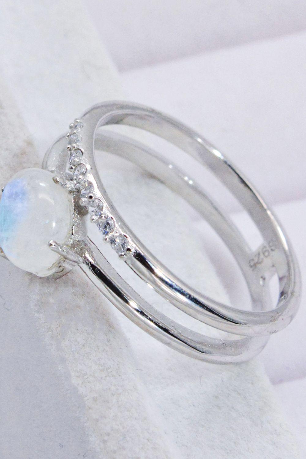 Natural Moonstone and Zircon Double-Layered Ring - Trendha