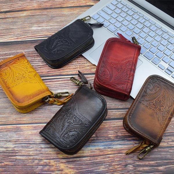 Men Vintage Genuine Leather Embossing Car Key Case Holder - Trendha