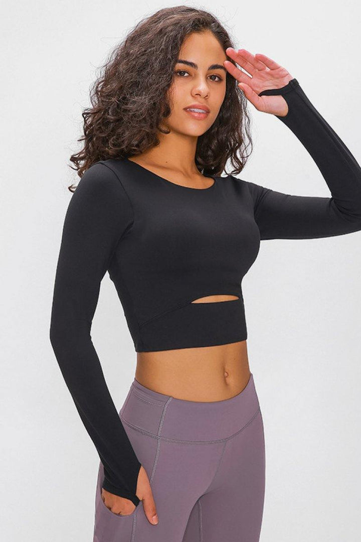 Long Sleeve Cropped Top With Sports Strap - Trendha