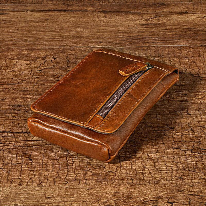 Men EDC Genuine Leather Vintage Outdoor 7 Inch Phone Camera Bag Waist Bag Wallet With Hook - Trendha