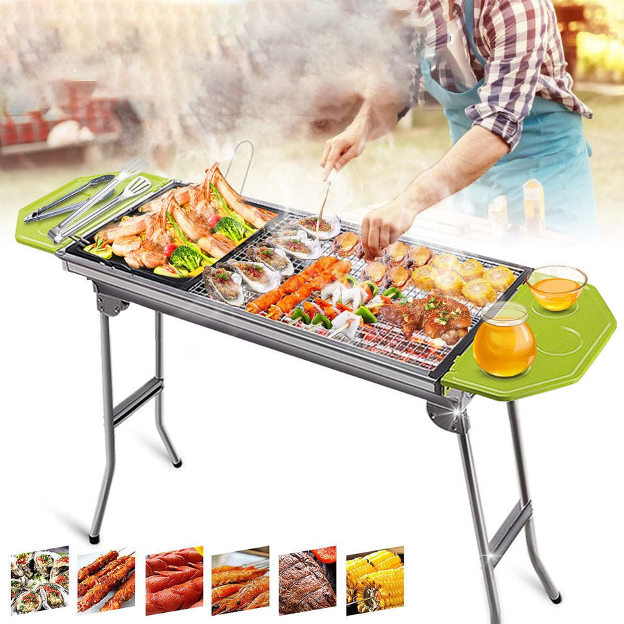 Stainless Steel Outdoor BBQ Charcoal Grill Folding Portable Durable Non-slip BBQ Installation-free Multi-purpose Grill - Trendha
