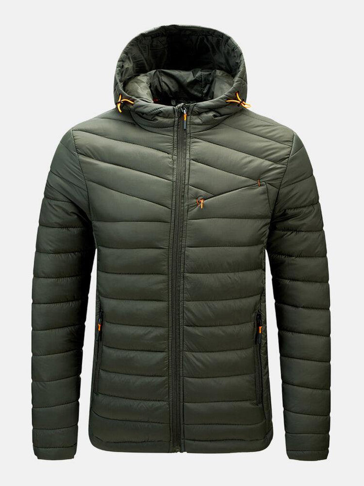 Mens Warm Hooded Zipper Long Sleeve Down Jacket With Pocket - Trendha