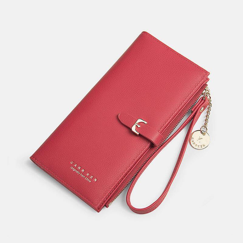 Women PU Leather Thin Solid Color Bifold Long Purse Card Holder Wallet - Trendha