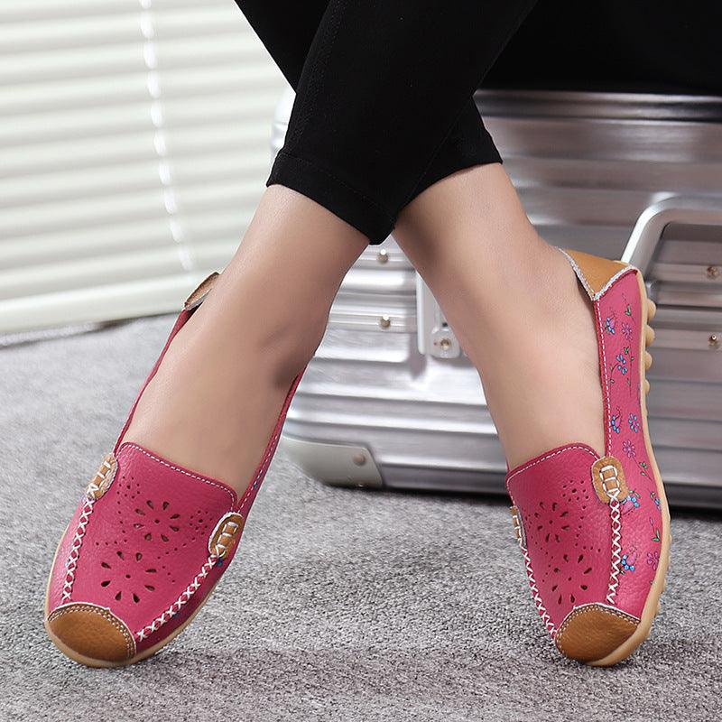 Peas shoes hollow breathable flat casual shoes large size mother shoes - Trendha