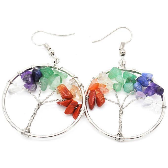 Natural Crystal Crushed Stone Tree Wishing Tree Earrings Crystal Tree Earrings - Trendha