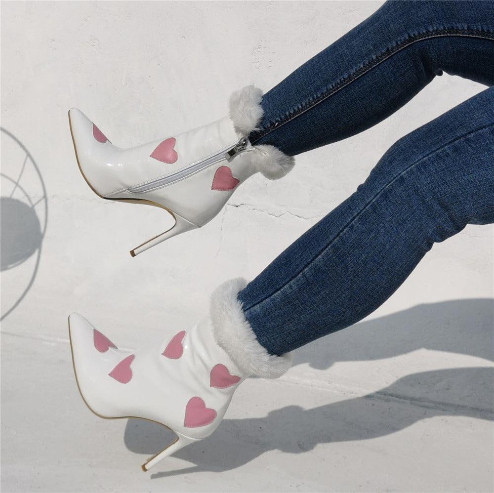 Halloween Show Patent Leather Peach Heart Pointed Head - Trendha