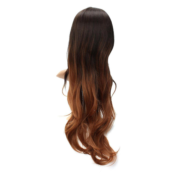 Women's Long Wavy Curly Hair Synthetic Wig Black Brown Ombre Cosplay Party Wig - Trendha