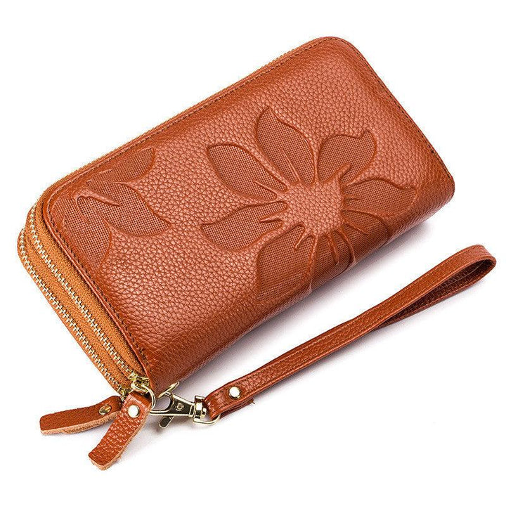 Ladies Double Zipper Leather Large Capacity Cowhide Wallet - Trendha