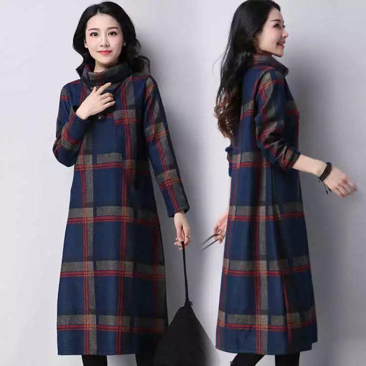 Woolen Dress Large Size Retro Plaid Autumn And Winter - Trendha