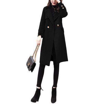 Women's mid-length Hepburn style woolen coat