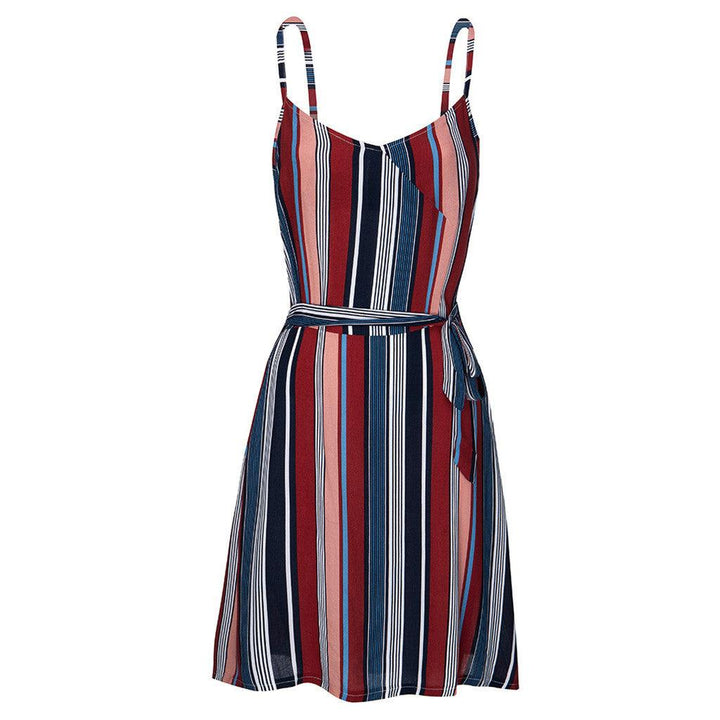 Color stripe large suspender dress - Trendha