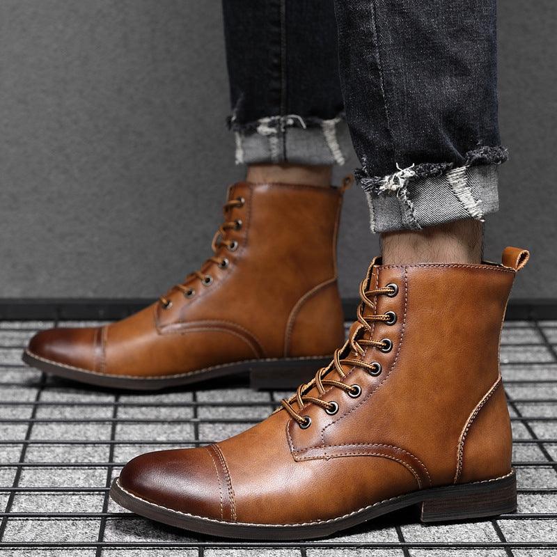 Men's Martin Boots Men's Shoes Pointed Toe Retro Leather Boots - Trendha