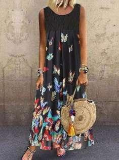 Fashion butterfly print dress ladies long skirt - Trendha