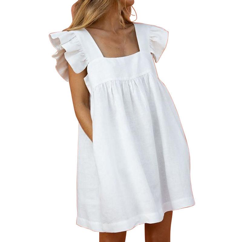 Casual loose solid color dress - Trendha