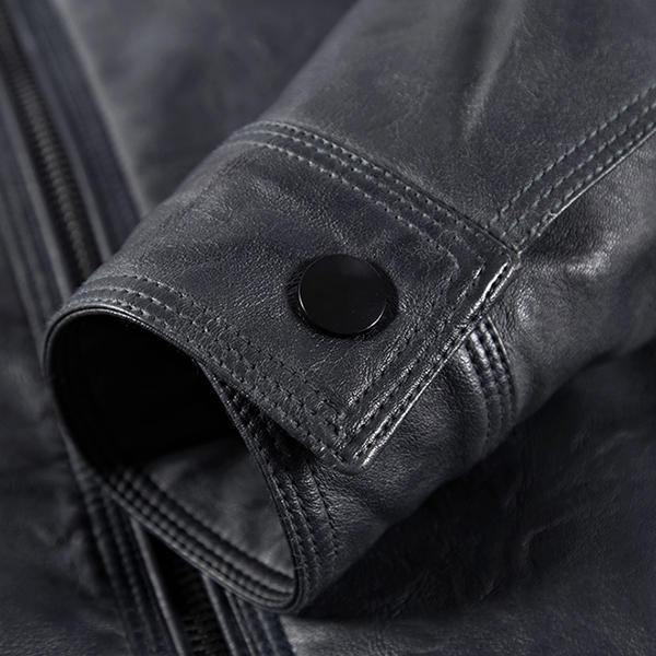 Stylish Biker Stand Collar Zipper Pockets PU Leather Motorcycle Jackets for Men - Trendha