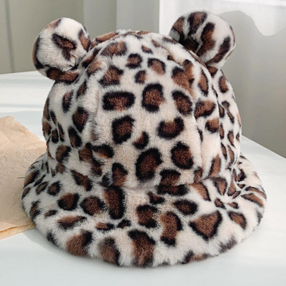 Women Faux Rabbit Hair Warm Soft Cute Casual All-match Animal Ear Pattern Bucket Hat - Trendha
