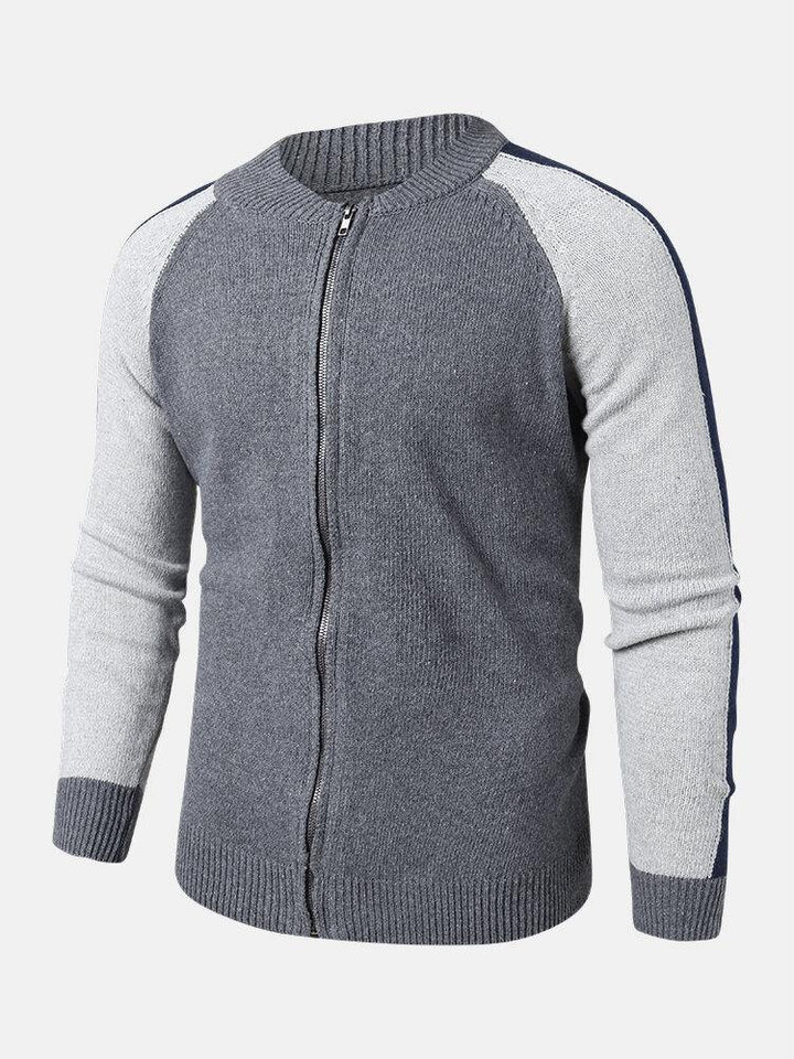 Mens Patchwork Back Letter Pattern Zip Front Knitted Casual Cardigans - Trendha