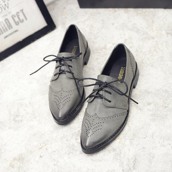 Retro British Style Pointed Toe Low-heel Lace-up Shoes - Trendha