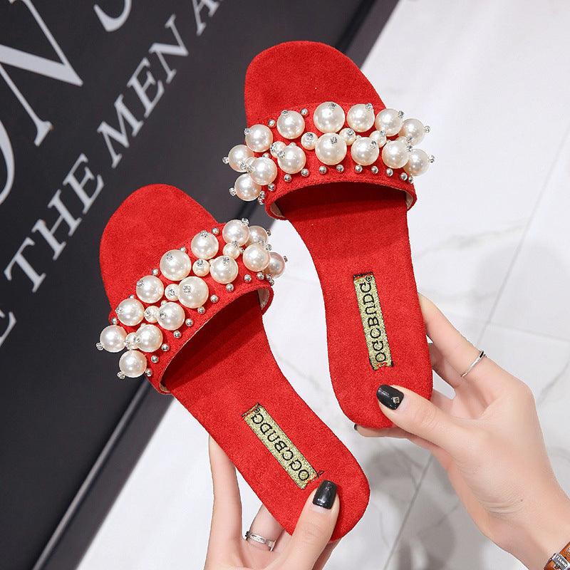 Pearl slippers with rivets - Trendha