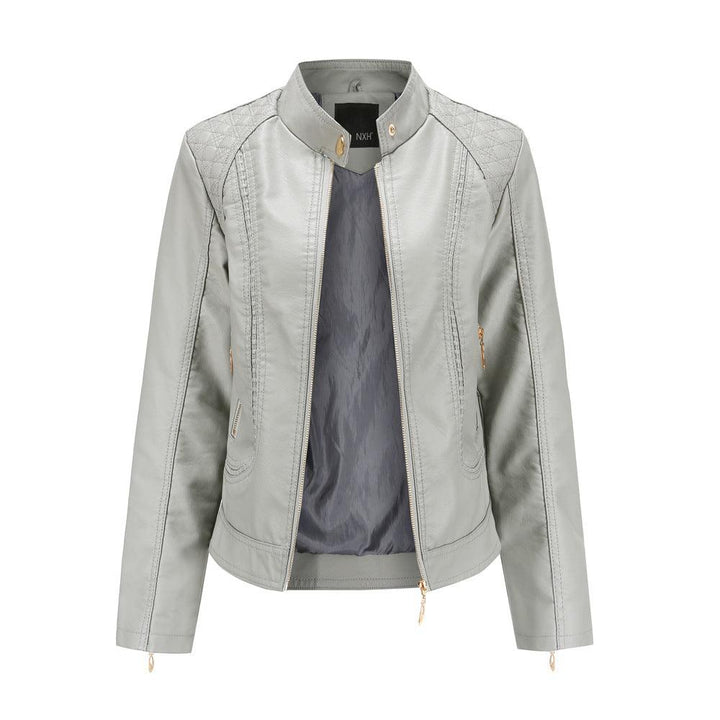 Women's stand collar PU leather jacket - Trendha