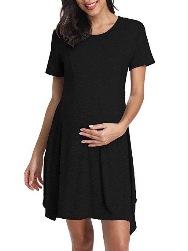 Hot Sale New Maternity Short Sleeve Button Solid Dress - Trendha