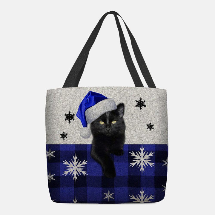 Women Felt Cute Cartoon Festive Christmas Dressed Cat Snowflake Pattern Shoulder Bag Handbag Tote - Trendha