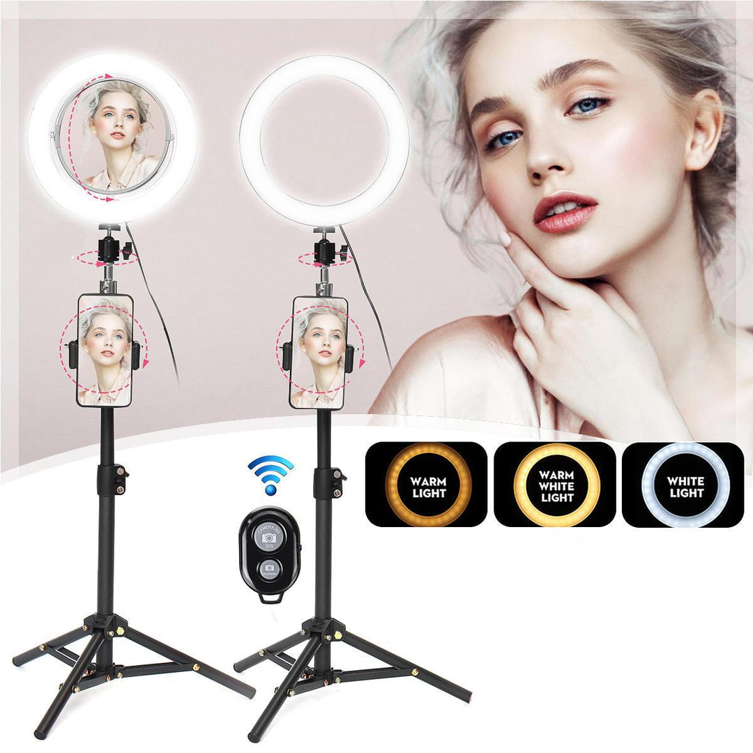 Live Stream Makeup Selfie LED Ring Light With bluetooth Remote Control Cell Phone Holder - Trendha