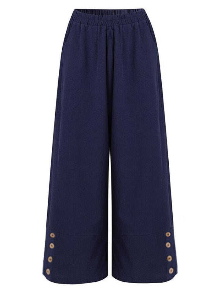 Casual Solid High Elastic Waist Button Wide Leg Pants For Women - Trendha