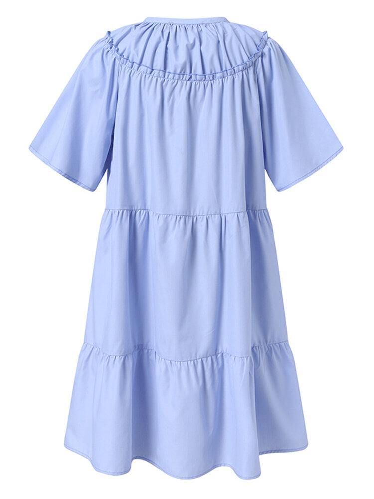 Women Solid Color Short Sleeve Elegant Dress - Trendha