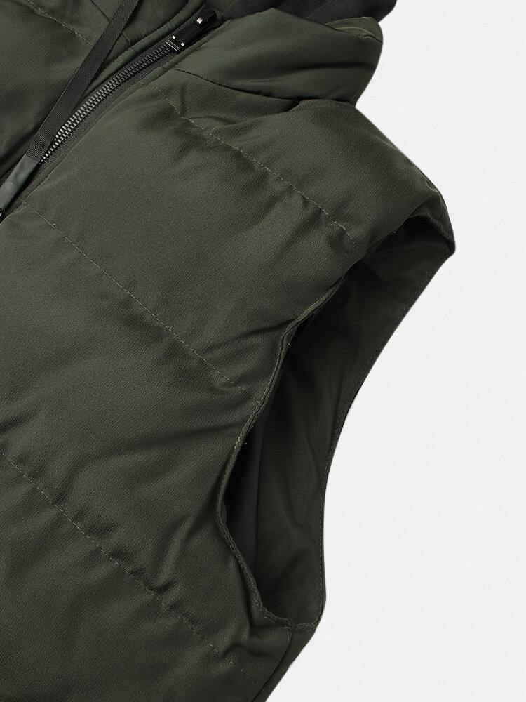 Mens Zipper Side Pocket Windproof Removable Hooded Warm Sleeveless Down Jacket Vest - Trendha