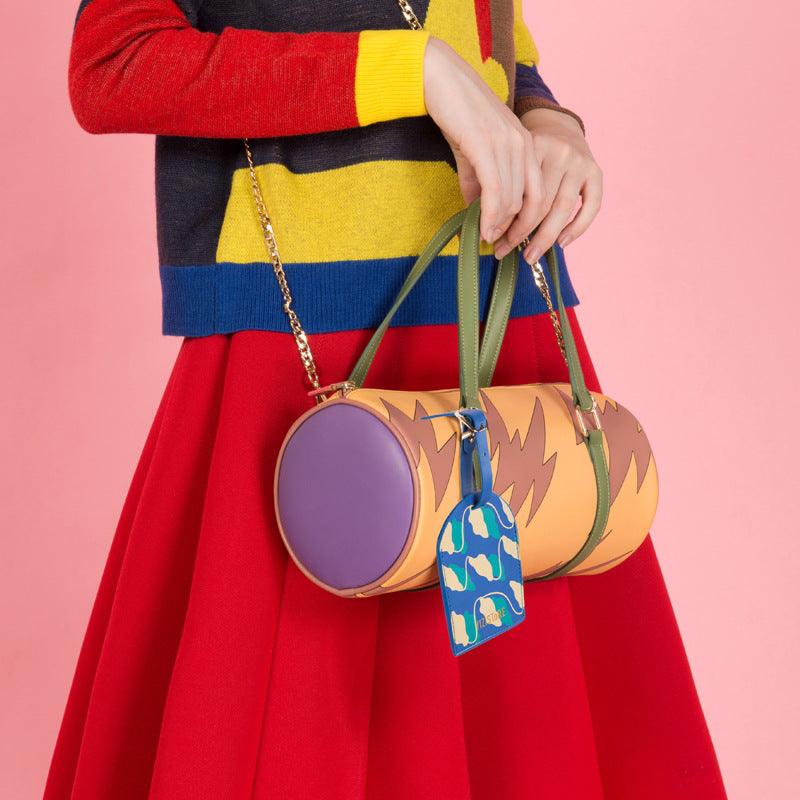 Handbag shoulder bag PU printing bucket bag round shoulder bag fashion handbag - Trendha