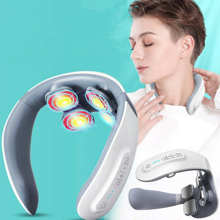 KALOAD Smart Neck Meridian Massager 4 Head TENS Pulse Heating Cervical Massager Voice/Remote Control - Trendha