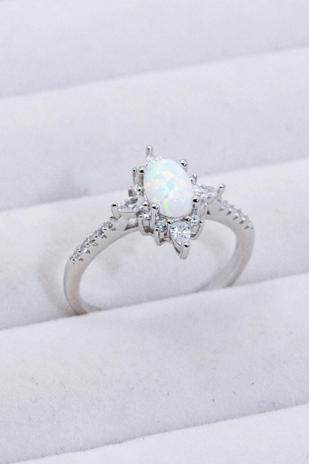 Platinum-Plated Opal and Zircon Ring - Trendha