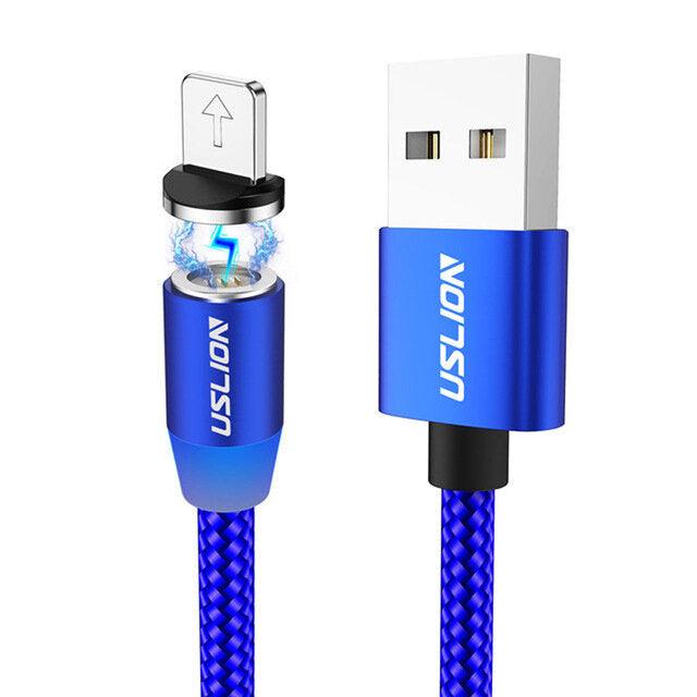 USLION 360 Degree Rotate Round Magnetic LED TPE Fast Charging 3A 1M Type-C Micro USB Data Cable for Samsung S10+ Note8 HUAWEI P30Pro - Trendha