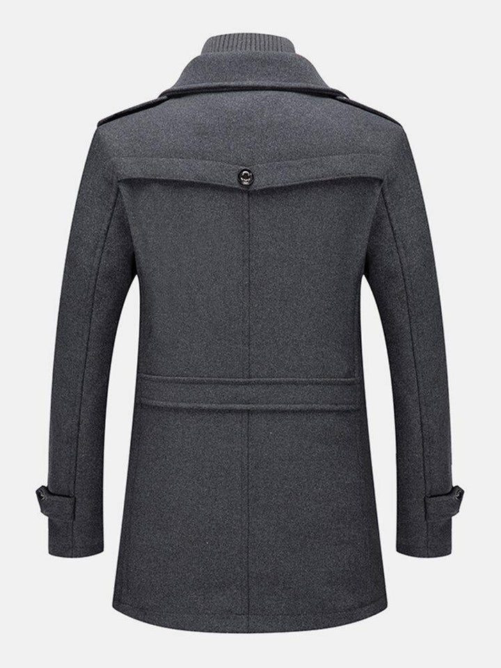 Mens Woolen Double Collar Thick Single-Breasted Casual Warm Overcoat - Trendha