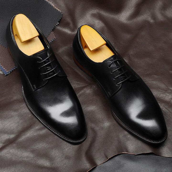New Business Casual Leather Shoes Men's British Pointed Toe Lace-up Cowhide Suit - Trendha