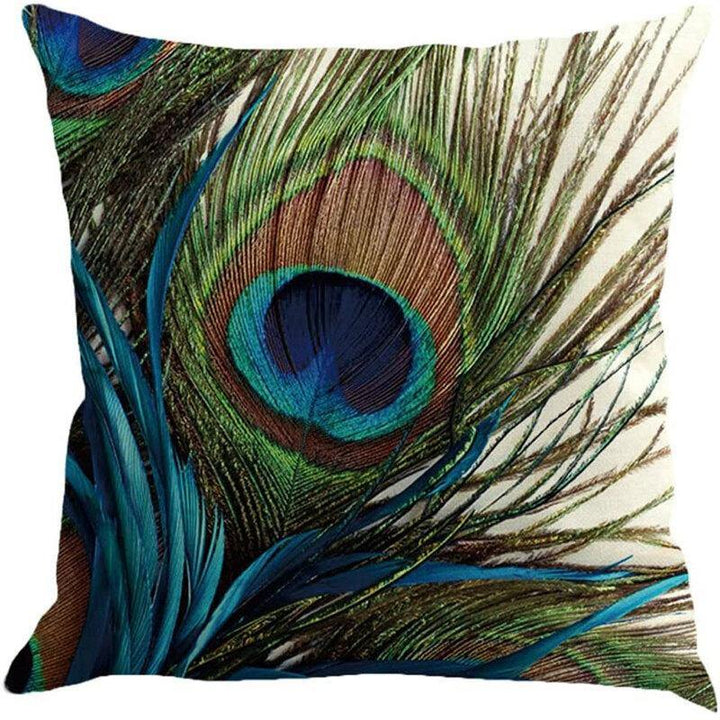 Linen Cushion Cover Peacock Feather Throw Pillow Case Home Sofa Cover - Trendha