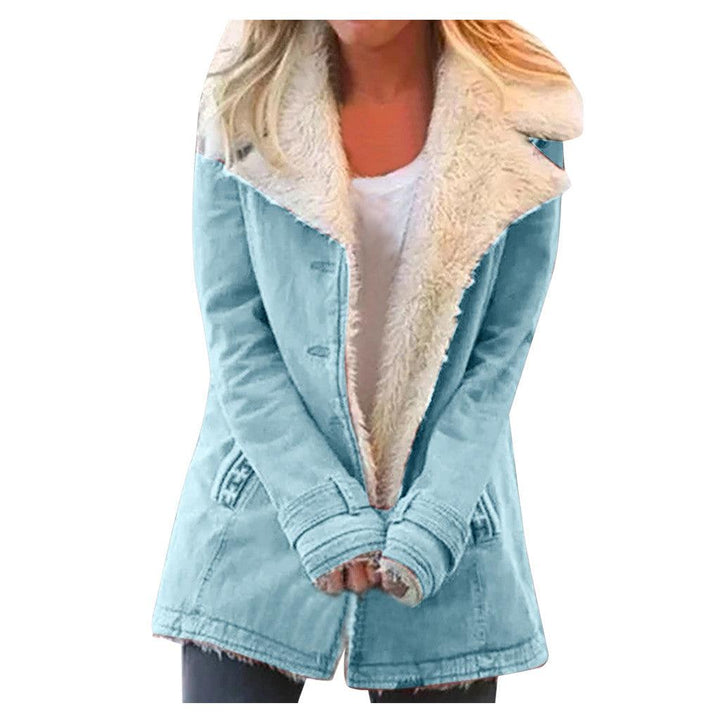 Women Plus Size Warm Coats Composite Plush Button Lapels Jacket Outwearcoat - Trendha