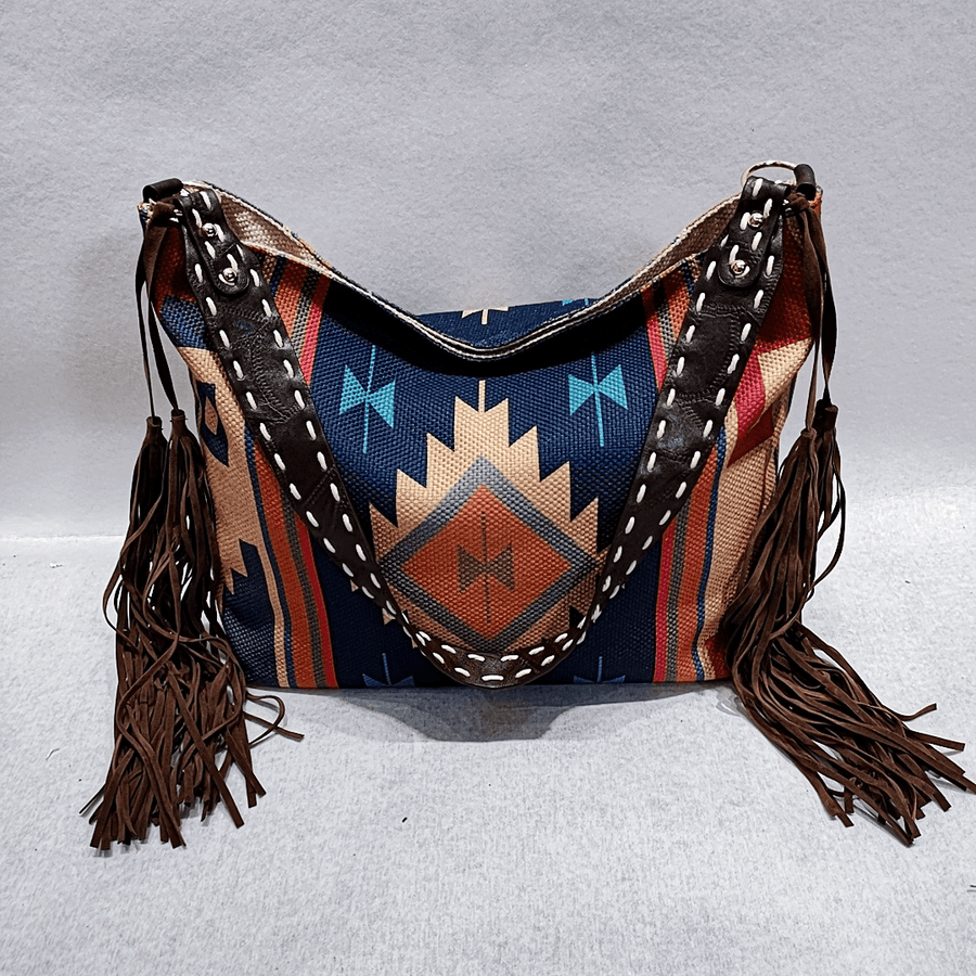 Women Felt Vintage Geometry Pattern Large Capacity Shoulder Bag Tote Handbag With Tassel - Trendha
