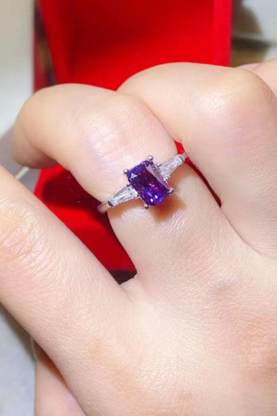 1 Carat Moissanite Platinum-Plated Rectangle Ring in Purple - Trendha
