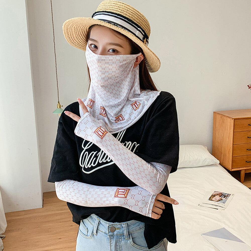 Women Sunscreen Summer Outdoor Ice Silk Hand Sleeve Arm Guard Sleeve Breathable Cover Face Veil Mask - Trendha