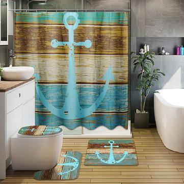 3Pcs Retro Old Style Anchor Non-Slip Bathroom Carpet Toilet Seat Cover Bath Mat Creative Set - Trendha