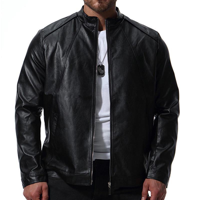 Mens Biker Stand Collar Stylish Faux Leather Black Jacket - Trendha