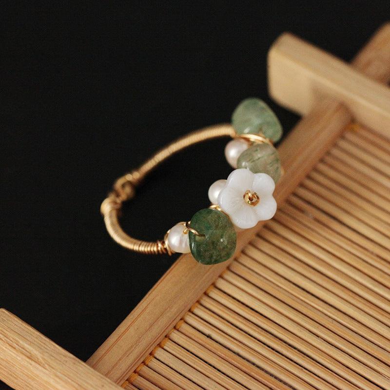 Original stone knitted flower ring - Trendha