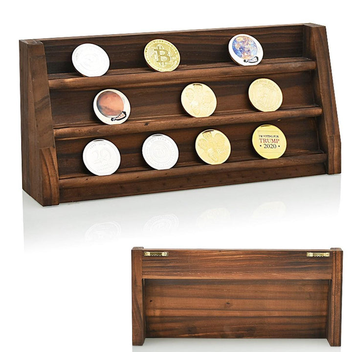 Wooden Challenge Collectible Coin Holder Display Rack Stand Case Shelf Decorations - Trendha