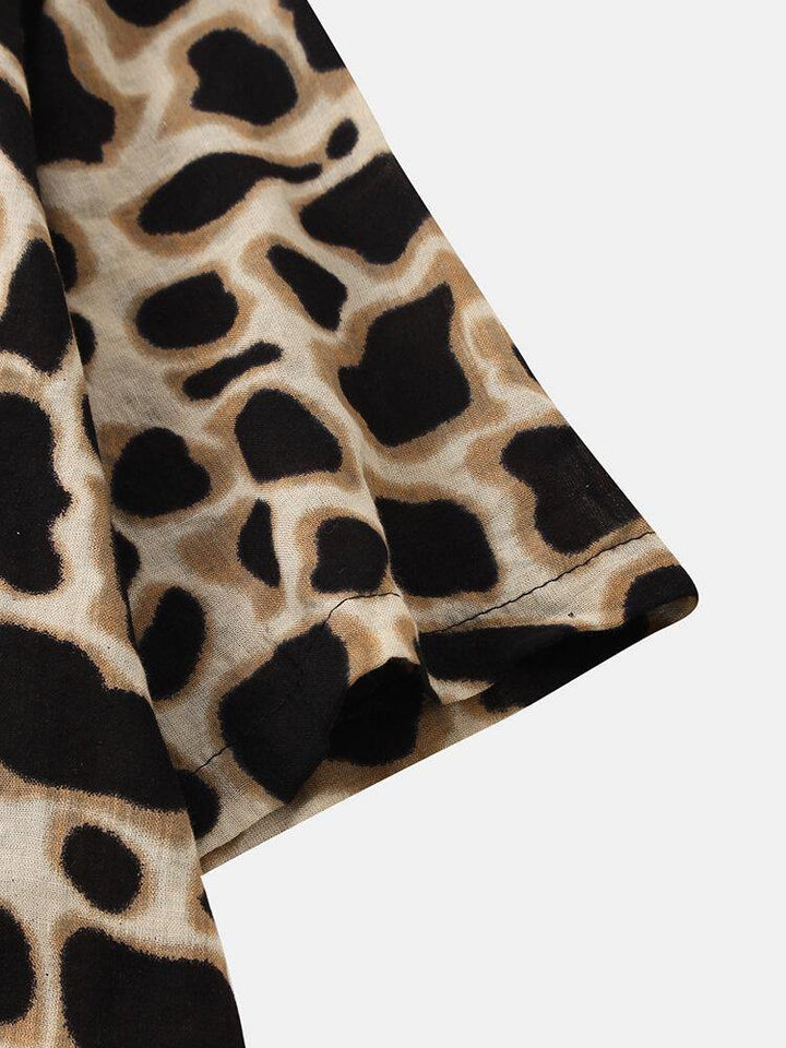 Mens Leopard Print Henley Collar Short Sleeve Shirts - Trendha
