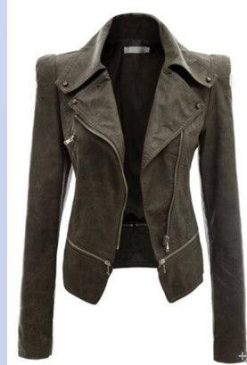 Motorcycle leather jacket jacket zipper two leather jacket - Trendha