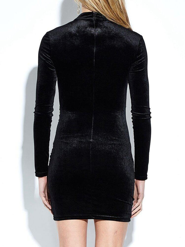 Women Party Black Velvet Bodycon Long Sleeve Hollow Out Mini Dress - Trendha