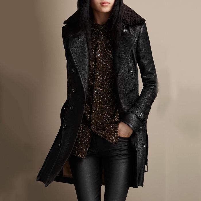 Slim-fit faux leather double-breasted coat - Trendha