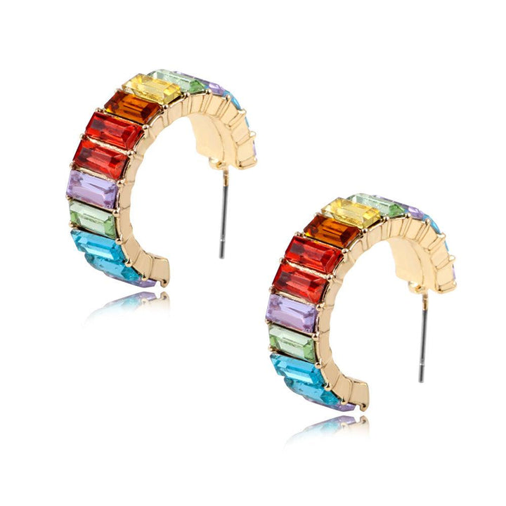 Multicolor glass diamond C-shaped earrings - Trendha